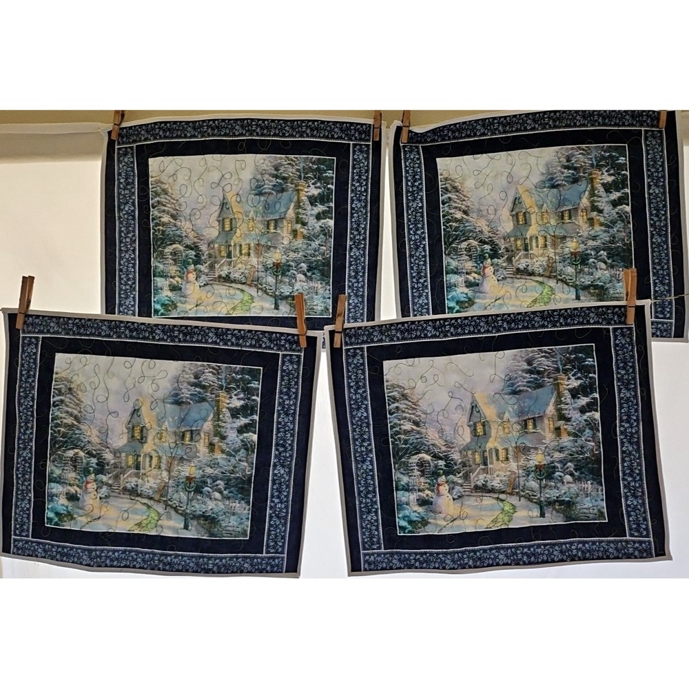 Hand Made placemats, Thomas‎ Kincade print, reversible set of 4